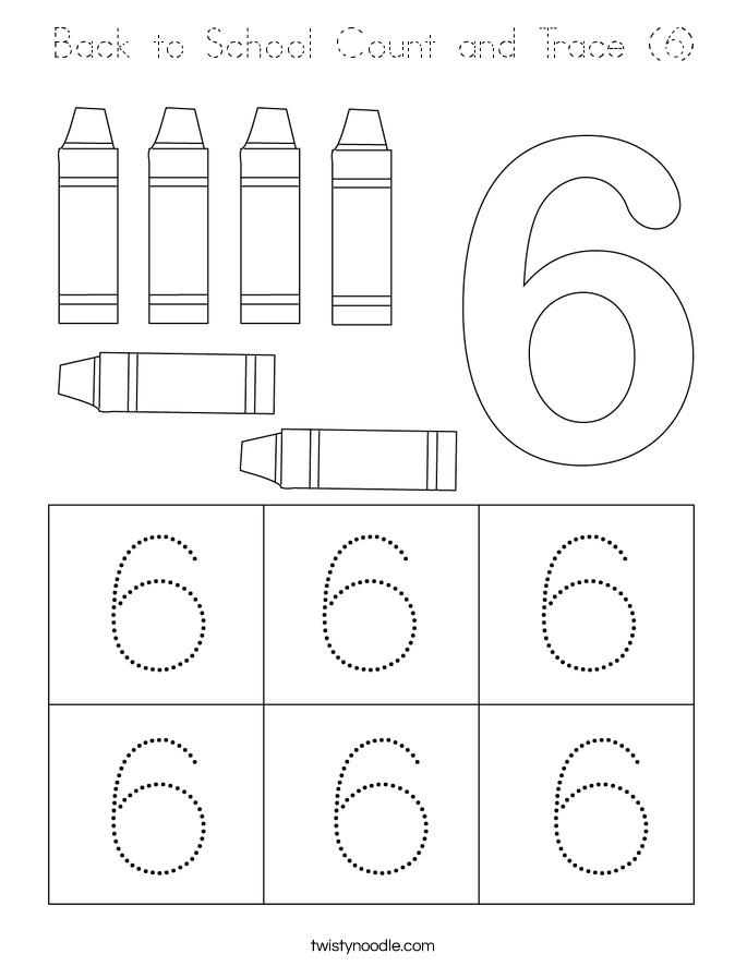 Back to School Count and Trace (6) Coloring Page