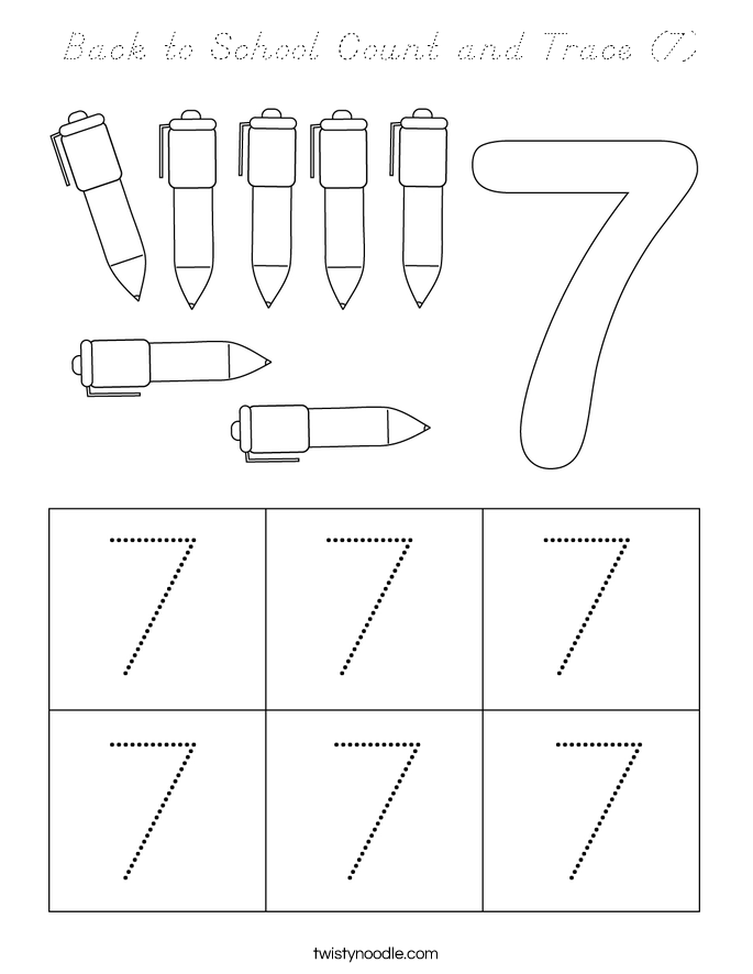 Back to School Count and Trace (7) Coloring Page