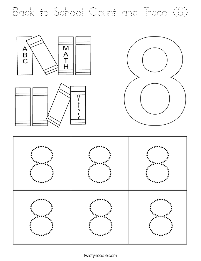 Back to School Count and Trace (8) Coloring Page