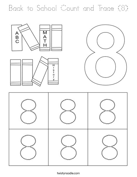 Back to School Count and Trace (8) Coloring Page