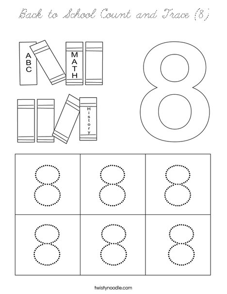 Back to School Count and Trace (8) Coloring Page
