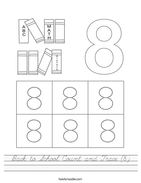 Back to School Count and Trace (8) Worksheet