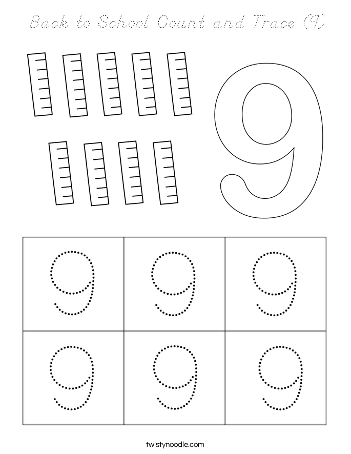 Back to School Count and Trace (9) Coloring Page