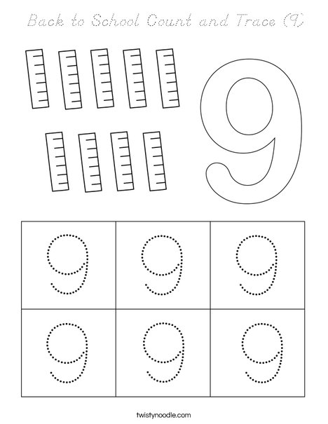 Back to School Count and Trace (9) Coloring Page