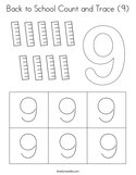 Back to School Count and Trace (9) Coloring Page