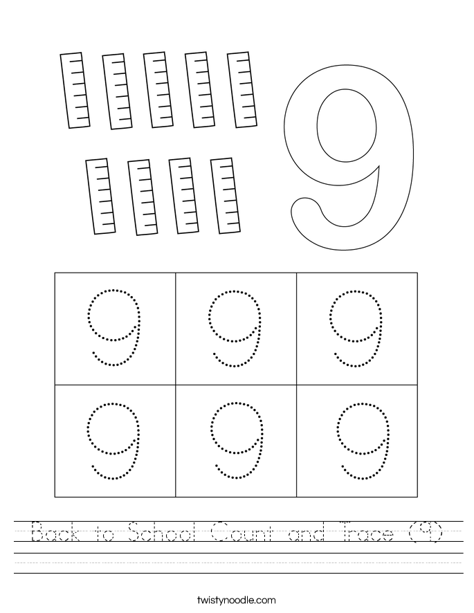 Back to School Count and Trace (9) Worksheet