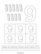 Back to School Count and Trace (9) Handwriting Sheet