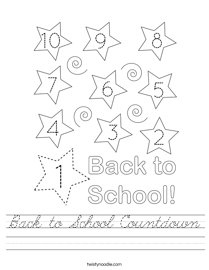 Back to School Countdown Worksheet