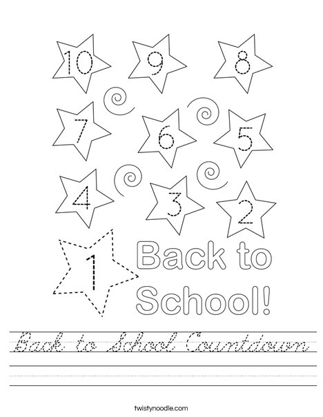 Back to School Countdown Worksheet