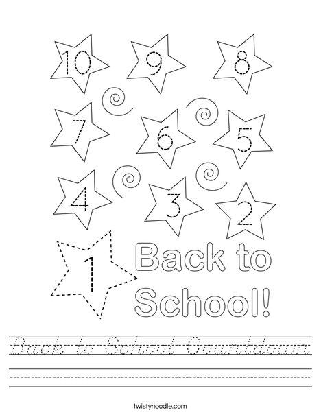 Back to School Countdown Worksheet