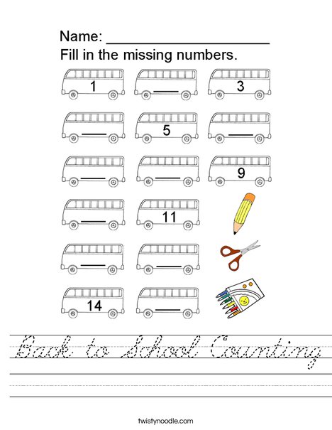 Back to School Counting Worksheet