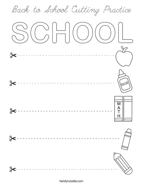Back to School Cutting Practice Coloring Page