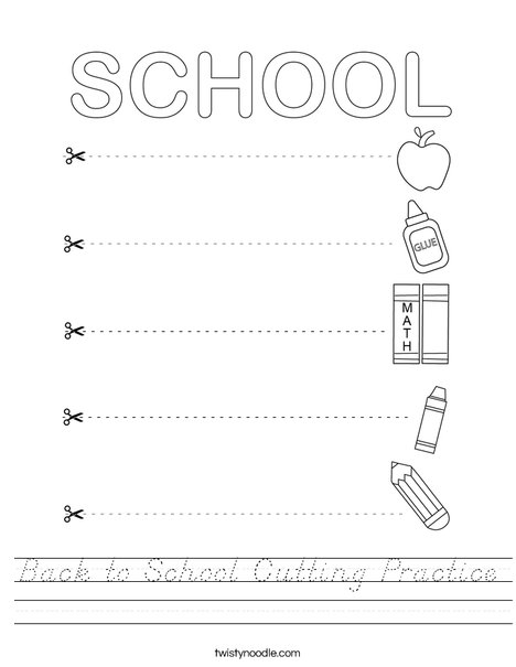 Back to School Cutting Practice Worksheet