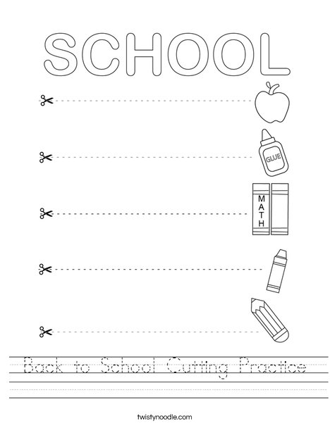 Back to School Cutting Practice Worksheet