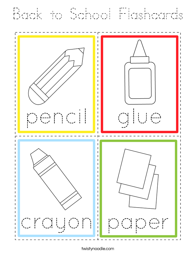 Back to School Flashcards Coloring Page