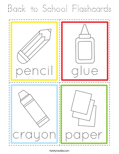 Back to School Flashcards Coloring Page