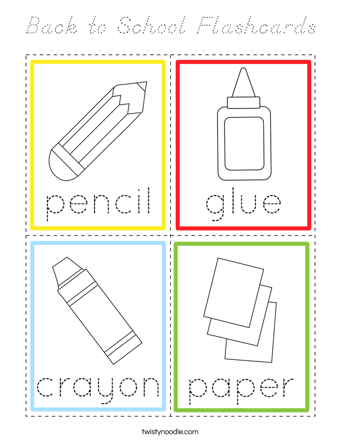 Back to School Flashcards Coloring Page