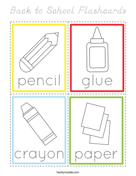 Back to School Flashcards Coloring Page
