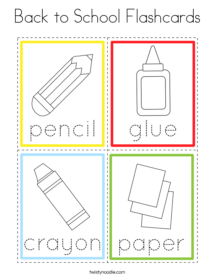 Back to School Flashcards Coloring Page