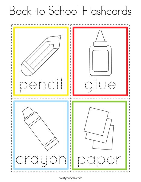 Back to School Flashcards Coloring Page