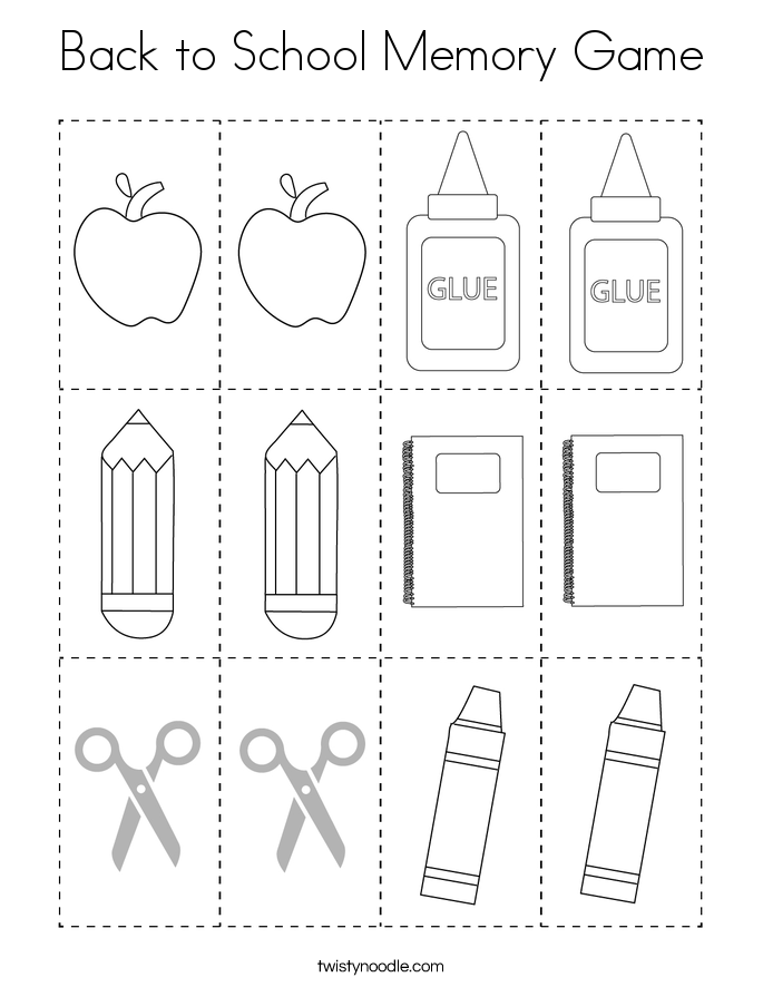 Back to School Memory Game Coloring Page
