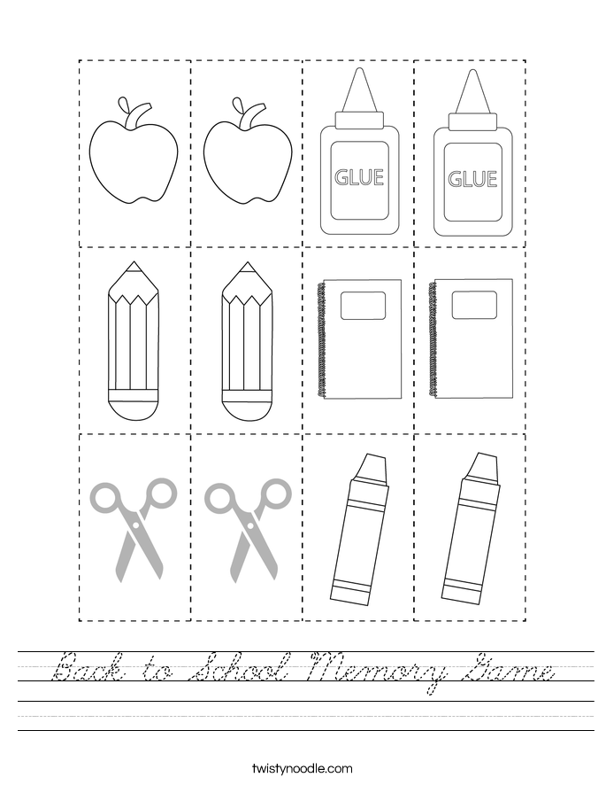 Back to School Memory Game Worksheet