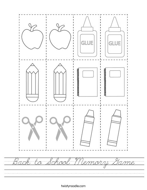 Back to School Memory Game Worksheet