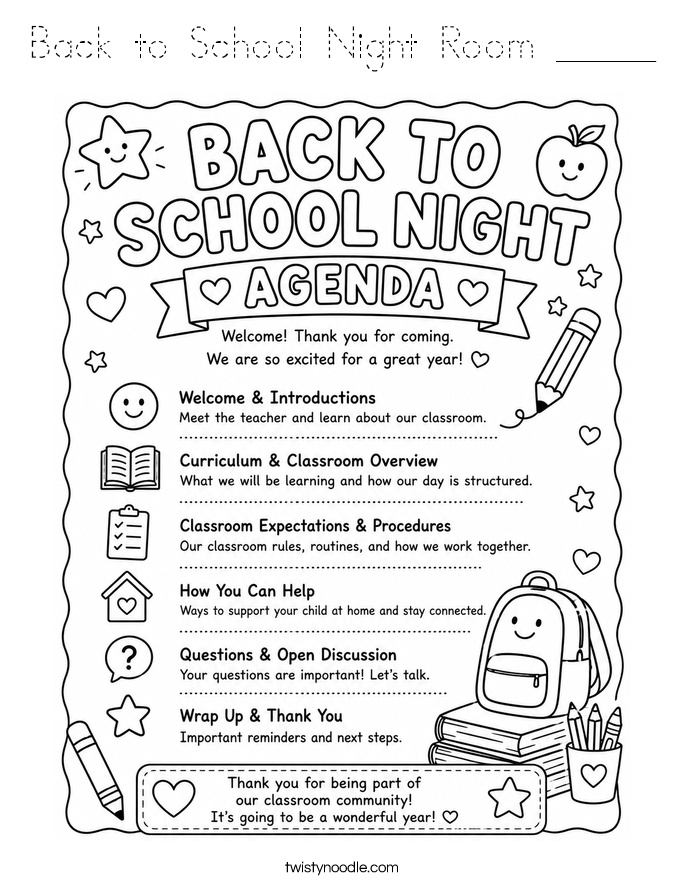 Back to School Night Room _____ Coloring Page