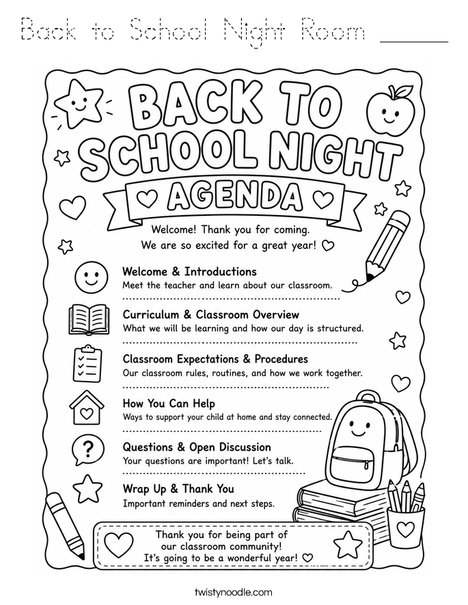 Back to School Night Room _____ Coloring Page