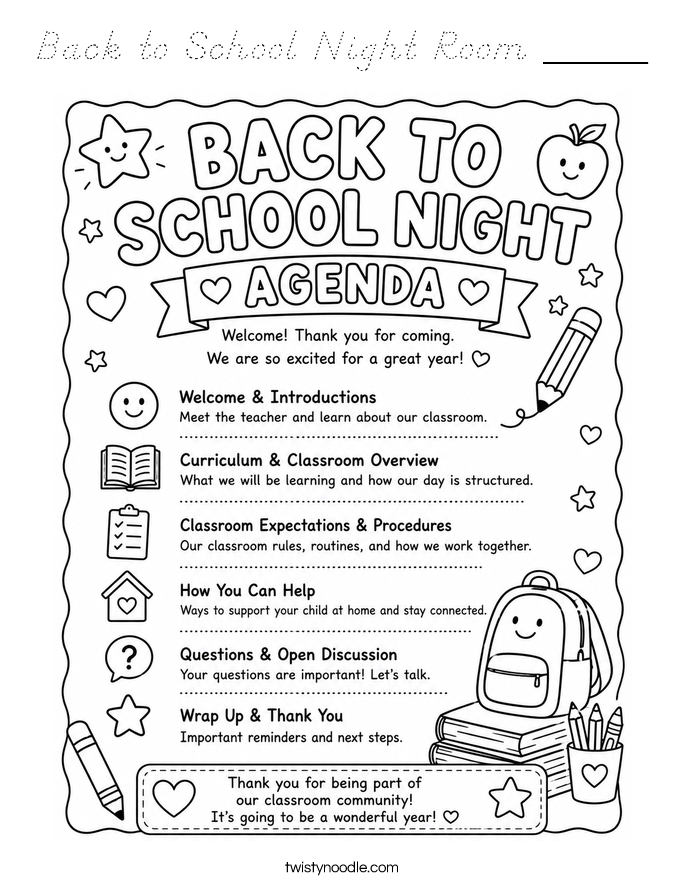 Back to School Night Room _____ Coloring Page