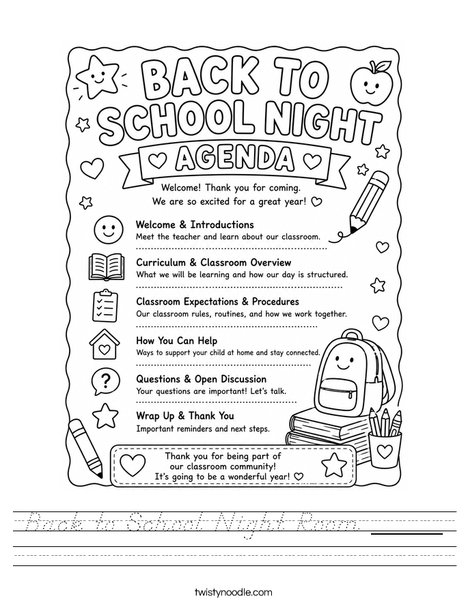 Back to School Night Room _____ Worksheet