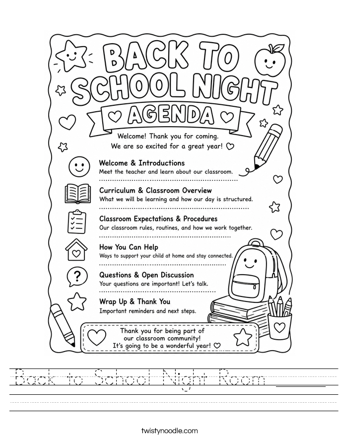 Back to School Night Room _____ Worksheet