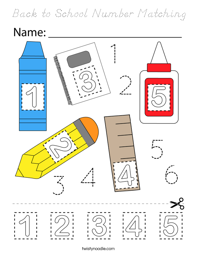 Back to School Number Matching Coloring Page