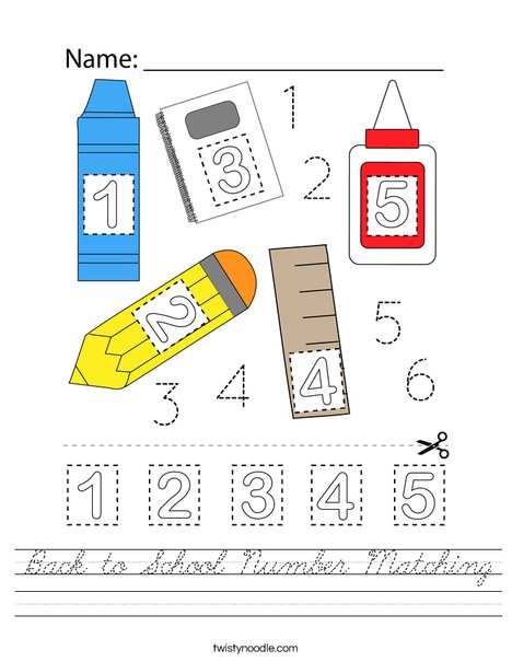 Back to School Number Matching Worksheet