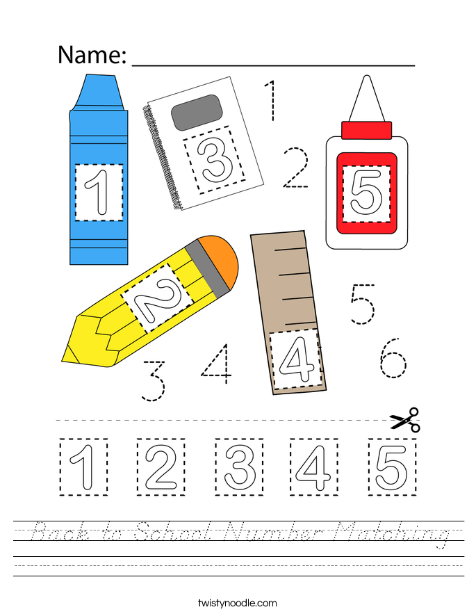 Back to School Number Matching Worksheet