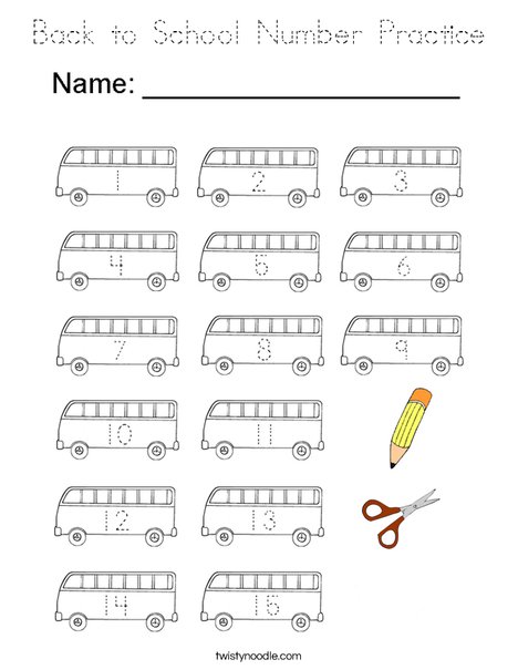 Back to School Number Practice Coloring Page