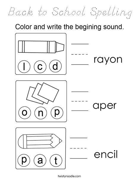 Back to School Spelling Coloring Page