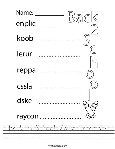 Back To School Word Scramble Worksheet Twisty Noodle