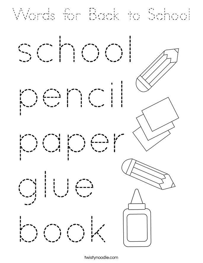 Words for Back to School Coloring Page