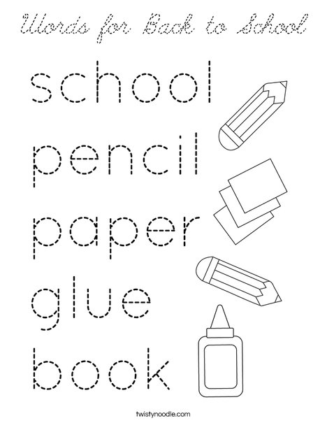 Back to School Words Coloring Page
