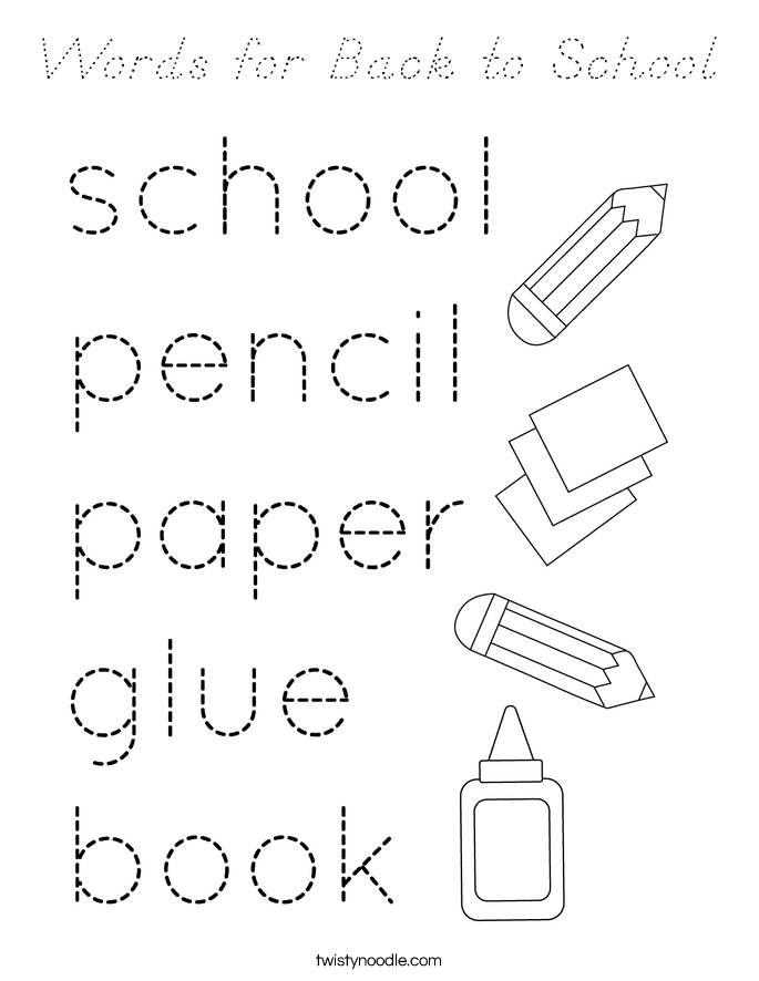 Words for Back to School Coloring Page