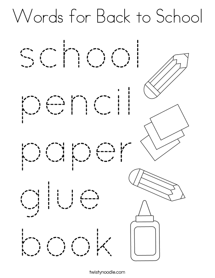 Words for Back to School Coloring Page
