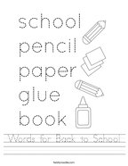 Words for Back to School Handwriting Sheet
