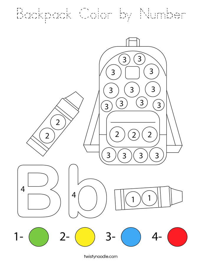 Backpack Color by Number Coloring Page