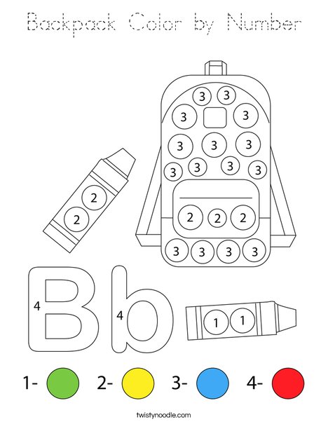 Backpack Color by Number Coloring Page