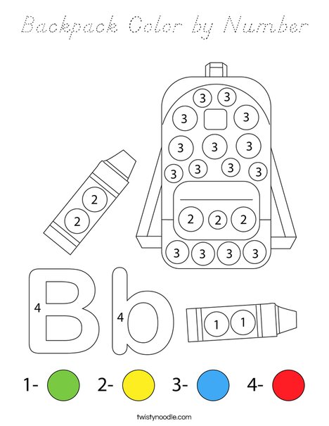 Backpack Color by Number Coloring Page