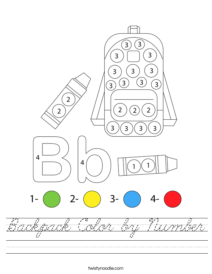 Backpack Color by Number Worksheet
