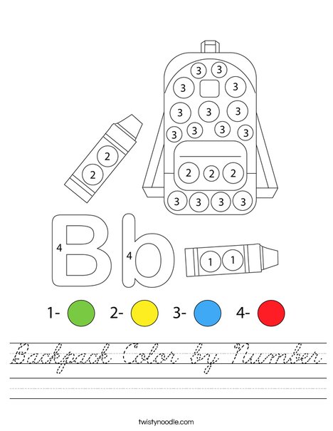 Backpack Color by Number Worksheet