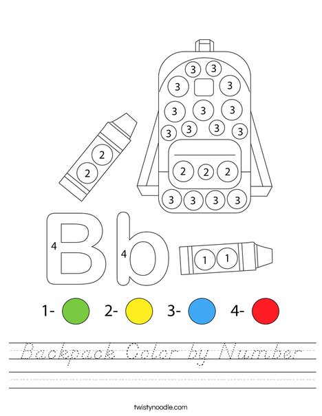 Backpack Color by Number Worksheet