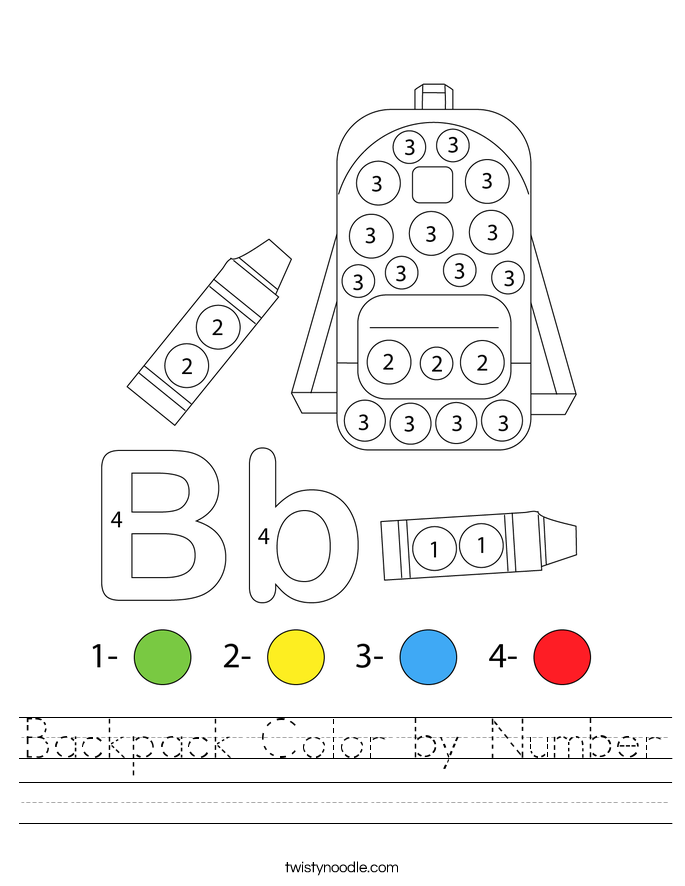 Backpack Color by Number Worksheet